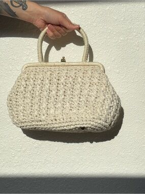 Vintage Joseph Horne Co Made in Italy Cream Woven Raffia Straw Top Handle Bag